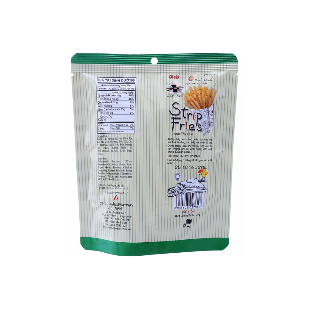 Snack khoai tây que Oishi vị rong biển 27gx10 gói