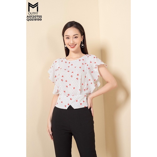 Áo sơ mi bo gấu hoạ tiết trái tim chấm bi trẻ trung MMoutfit