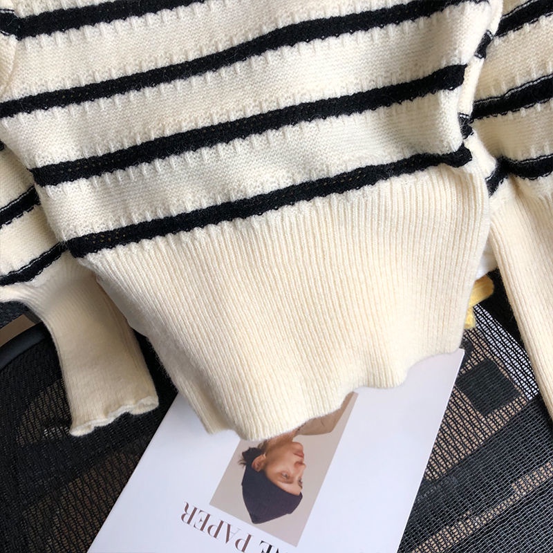 Áo sweater Dệt Kim Cổ Vuông Họa Tiết Kẻ Sọc Màu Sắc Tương Phản Thời Trang Mùa Thu Cho Nữ