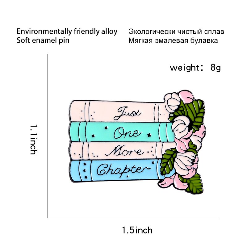 Ghim Cài Áo In Chữ Just One More Chapter Books and Flower Read More Tráng Men Dùng Làm Quà Tặng