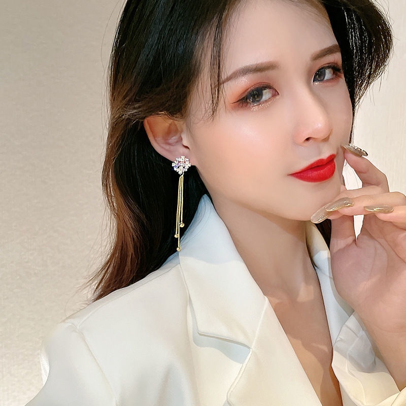 Bông Tai Dài Tua Rua Đính Ngọc Trai Nhân Tạo Phong Cách Hàn Quốc Mới Dành Cho Nữ