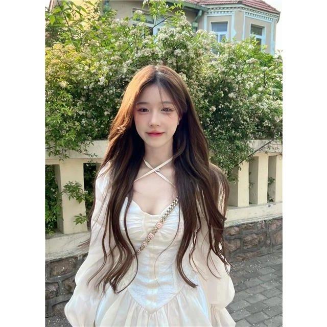 Đầm Ngắn Tay Dài Màu Trắng Trơn Phong Cách Thời Trang Mùa Thu Mới