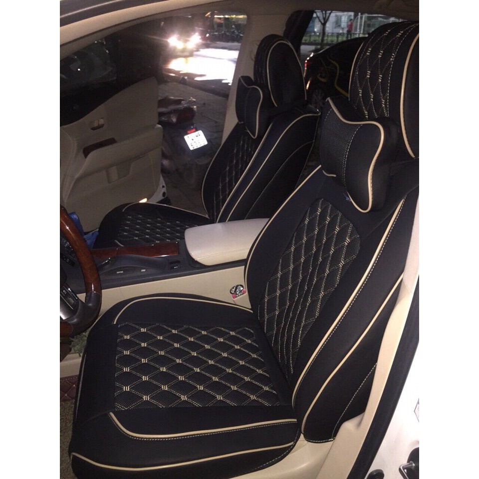 Bộ áo ghế Ô Tô Da Quả Trám LG107 Đen Chỉ Trắng