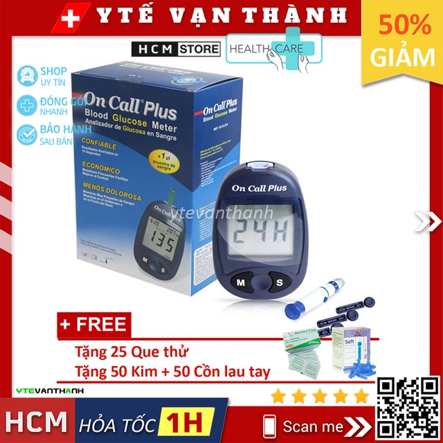 Máy Đo Đường Huyết On Call Plus (On-Call) (+ 25 Que, Kim, Cồn) -VT0785