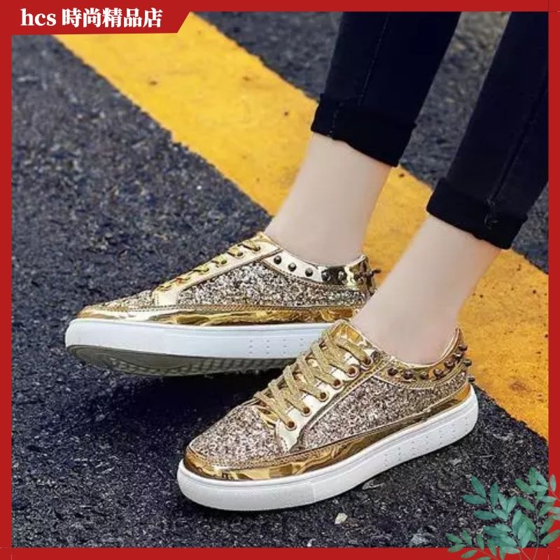 Có Sẵn Miễn Phí Giày Cổ Cao Đính Đinh Tán Vàng Kim Thời Trang Mùa Đông Quyến Rũ Cho Nữ