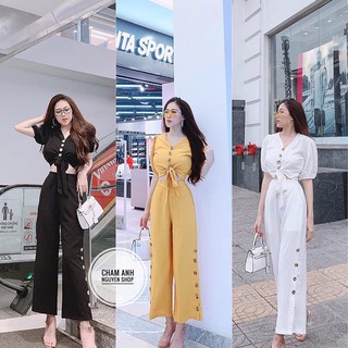 SET BỘ ÁO CỘT NƠ THẮT QUÀN ỐNG RỘNG