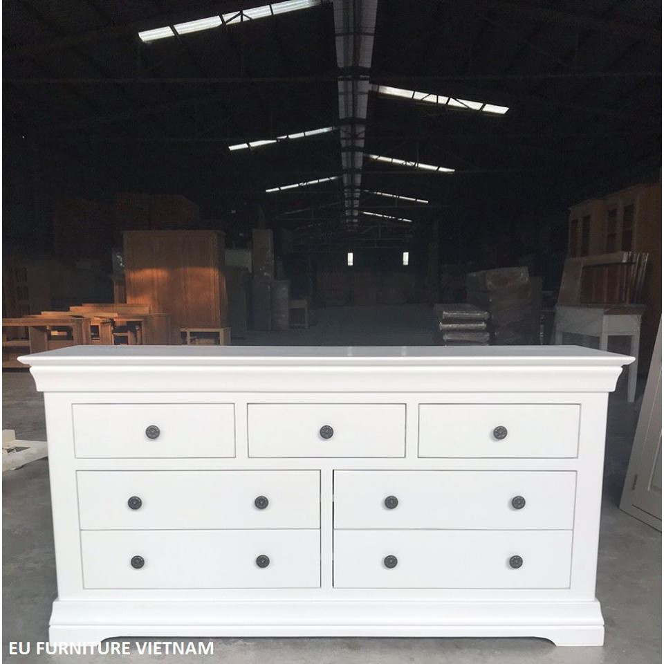 Tủ 7 ngăn kéo gỗ sồi màu trắng CMR07 KT: 150x45x78cm