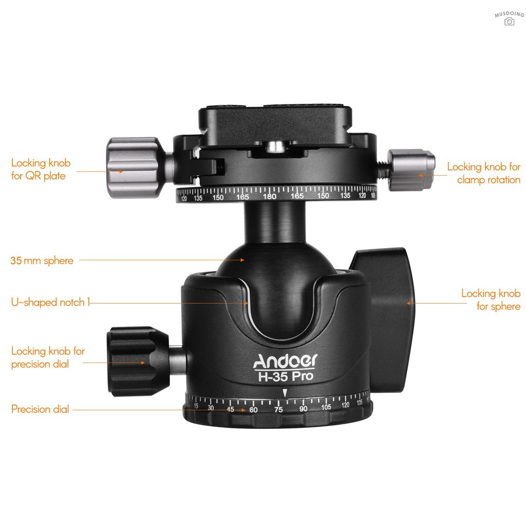 Đầu bi gắn chân máy ảnh Andoer H-35 Pro Pro Panorama bằng hợp kim nhôm 15kg/ 33lbs