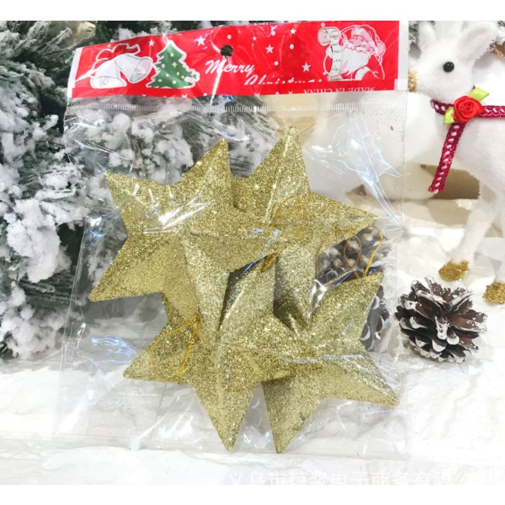 Phụ kiện trang trí noel Set 4, 6 NGÔI SAO KIM TUYẾN A31