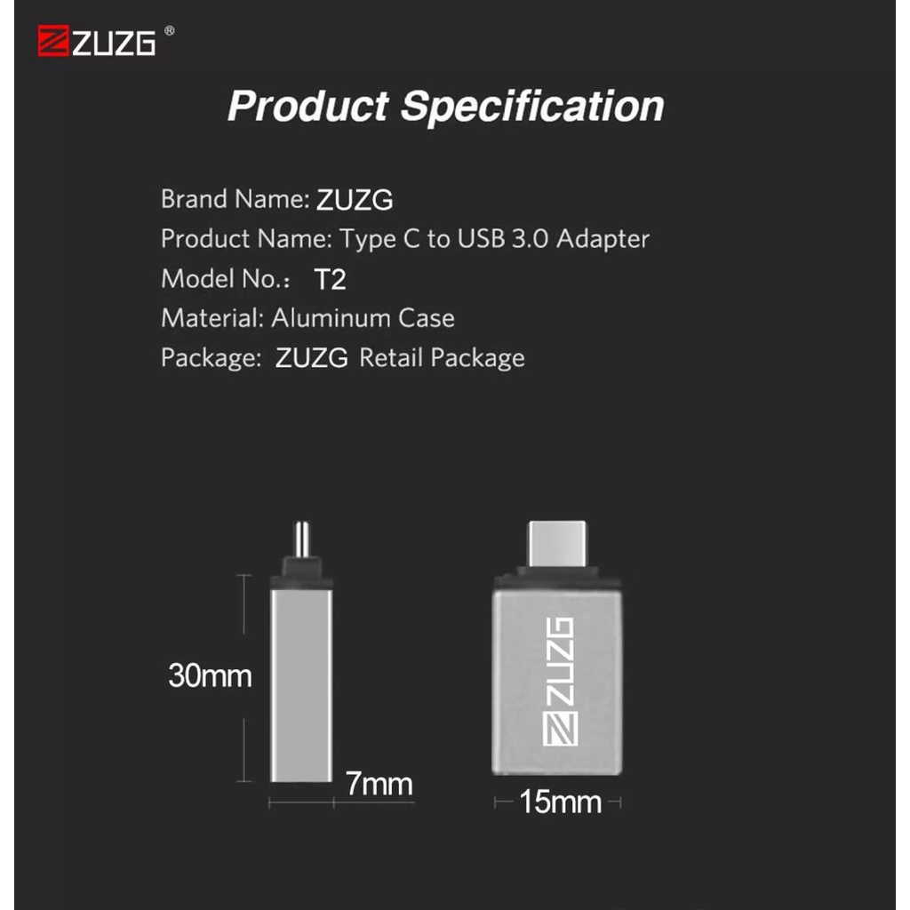 Jack chuyển đổi Micro/Type C to USB 3.0 Adapter OTG T2 ZUZG Original
