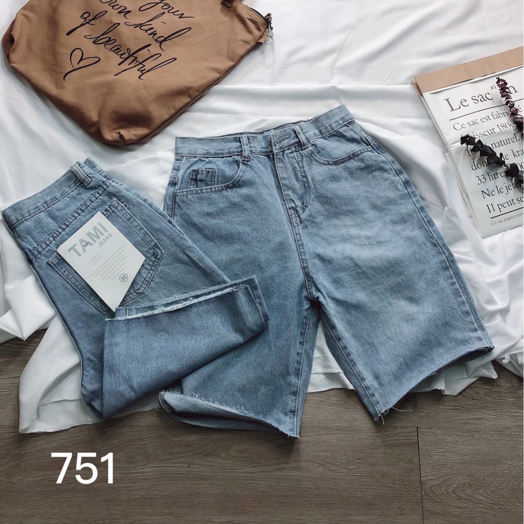 QUẦN SHORT LỬNG JEAN – BÒ NGÓ ĐÙI KIỂU NỮ LƯNG CAO XANH TRƠN BASIC 8