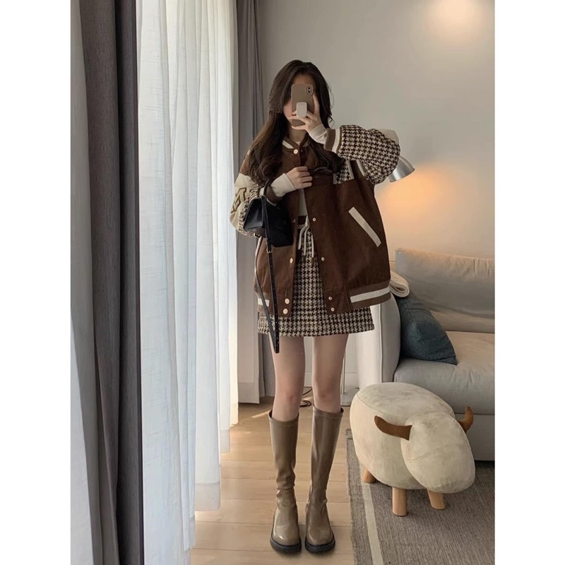 Set áo bomber chữ M kèm chân váy