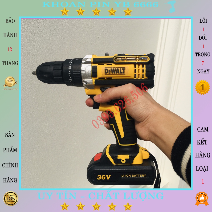 Máy khoan pin Dewalt 36V, khoan tường khoan bê tông,khoan sắt,băn vít 3 chức năng lõi đồng dễ dàng sử dụng cho công việc