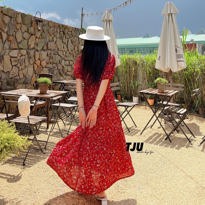 Váy hoa nhí dáng dài đi biển, đầm hoa nhí baby doll ulzzang cộc tay DANNA T-JU