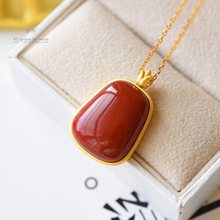 (Tại chỗ/phụ kiện)Tự nhiên màu Đỏ Mã Não Mặt dây chuyền vintage S925 Bạc vòng cổ