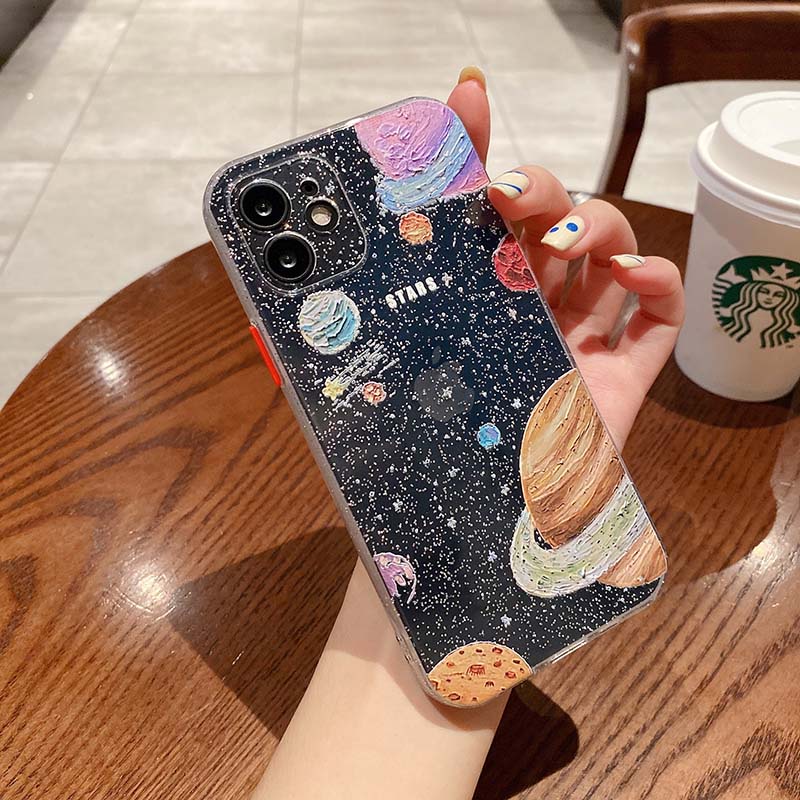 iPhone Case Casing Starry Planet Apple For iPhone7 8 11 12 Pro Max Plus X XS XR XSMAX Dust Shock Dirt Resistant TPU Silicon Soft Case Cover Skins AINUT