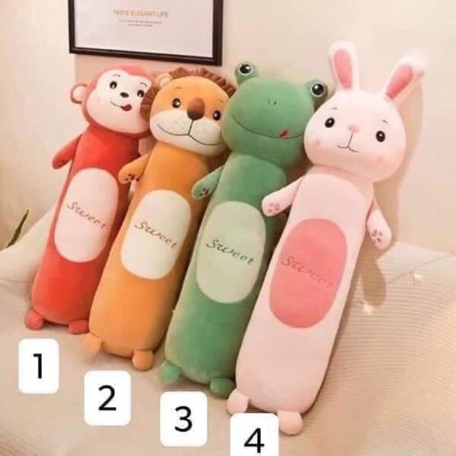 Gấu Bông Hình Thú Nhồi Bông , Gối ôm Thỏ Hồng ếch khỉ sư tử Dễ Thương -Nỉ nhung 4 chiều cao cấp