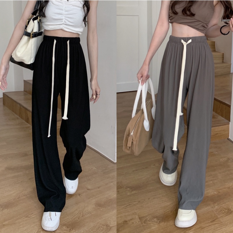 Quần ống rộng Lưng Cao Phối Dây Rút Phong Cách Hàn Quốc 3 Màu Sắc Lựa Chọn Dành Cho Nữ
