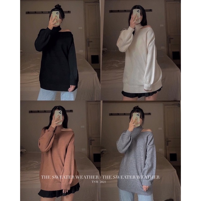 [ Ảnh thật ] Áo len lệch vai tay bồng dáng rộng | BigBuy360 - bigbuy360.vn