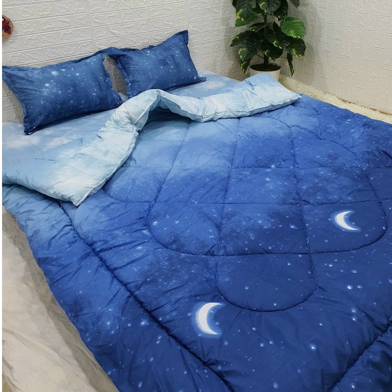 Trọn Bộ Chăn Phao Ga Gối Poly 5 Món mẫu vũ trụ Đẹp Mê Ly