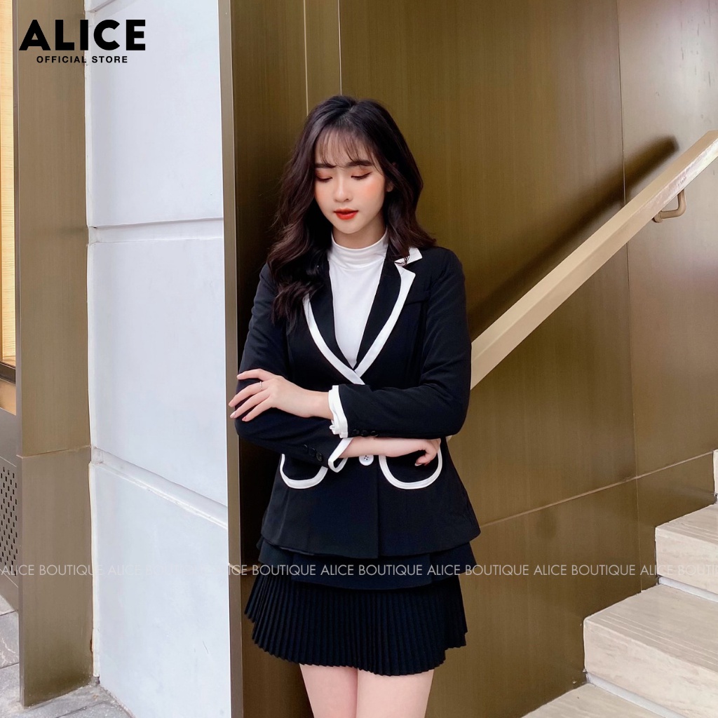 Áo Vest Thiết Kế Cao Cấp ALICE Phối Viền Trắng Túi Ốp 2 Bên Chất Mango V260
