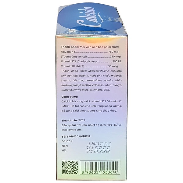 Calcido -  Hỗ trợ bổ sung canxi, Vitamin D3, Vitamin K2