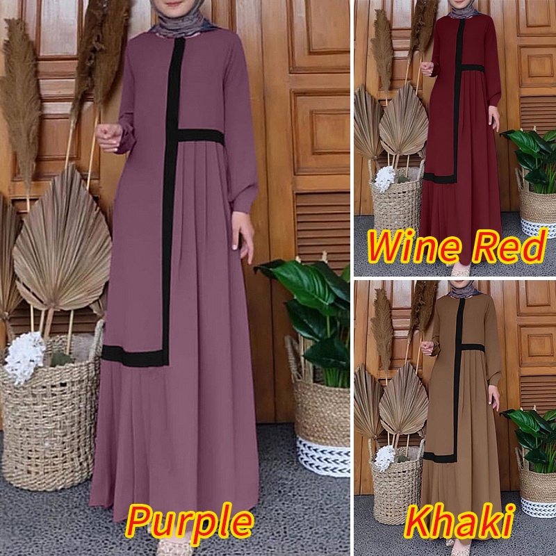 Đầm maxi  ZANZEA tay dài màu trơn phong cách vintage cho phụ nữ Hồi giáo