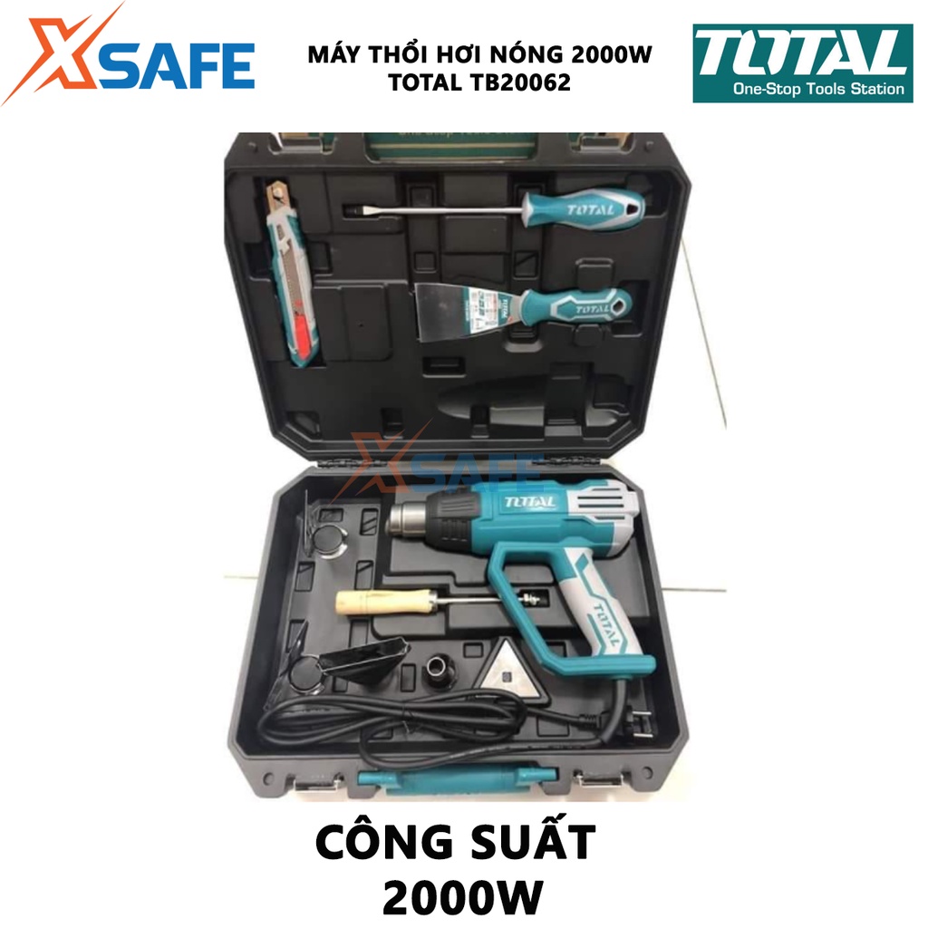 Máy thổi hơi nóng total TB20062 Máy khò nhiệt cấm tay Công suất 2000W Nhiệt độ 50-630°C Dùng uốn cong ống nhựa, nóng keo