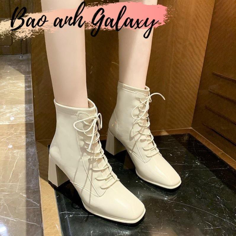 [Hot Trend] Giày Bốt Đế Vuông Da Bóng Phong Cách Thời Trang [Ảnh Thật]