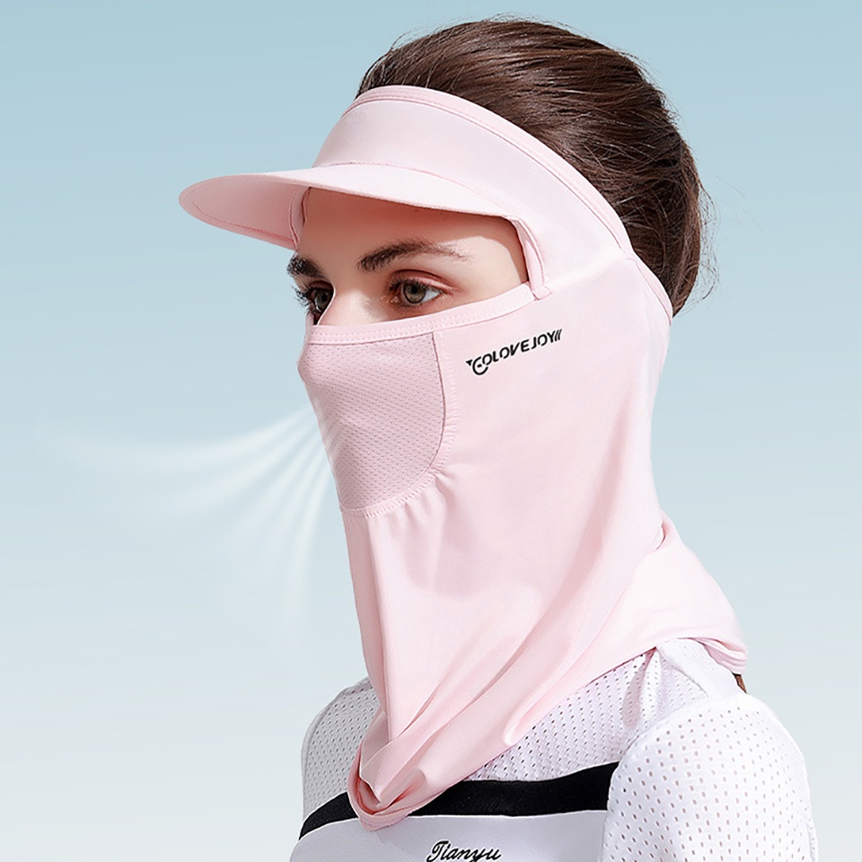 UPF50+ Khẩu trang chất liệu lụa băng có vành nón che nắng chống tia uv thoáng khí cho nữ