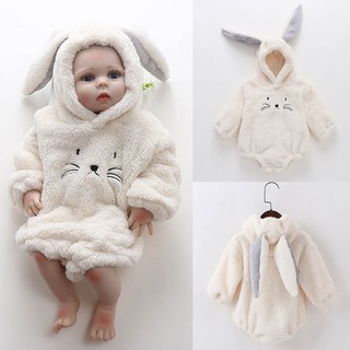 ❃pinkmans❃Infant Baby Boys Girls Cat Print Rabbit Ear Thick Warm Bodysuit Romper Clothes