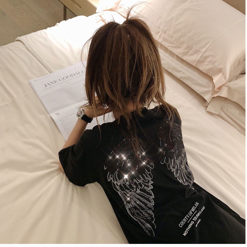 Áo thun 100% cotton ngắn tay dáng rộng dài vừa phải thời trang hè năm 2022 cho nữ 200kg