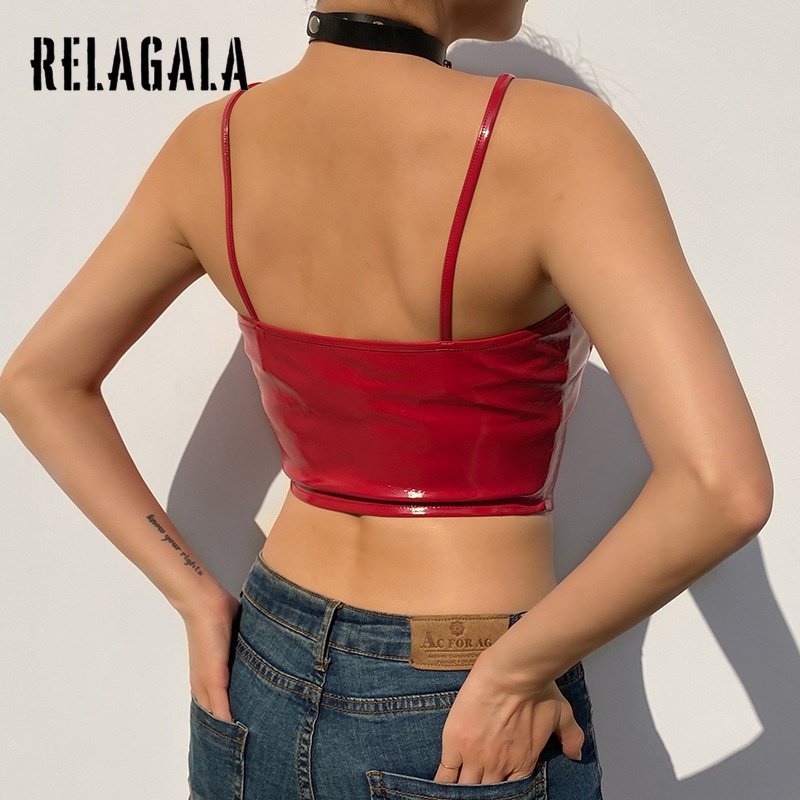 Áo hai dây chất liệu da thời trang quyến rũ cho nữ