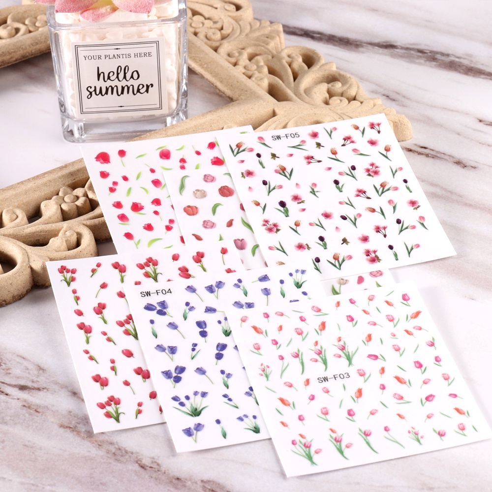 Miếng Dán Trang Trí Móng Tay Hình Hoa Tulip 3D Thanh Lịch