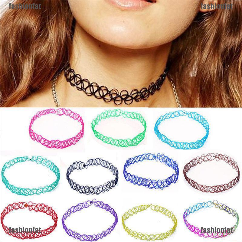 [Iron] 12 PCS/ Set New Collares Vintage Stretch Tattoo Choker Necklaces Women Girls Charm Punk Retro