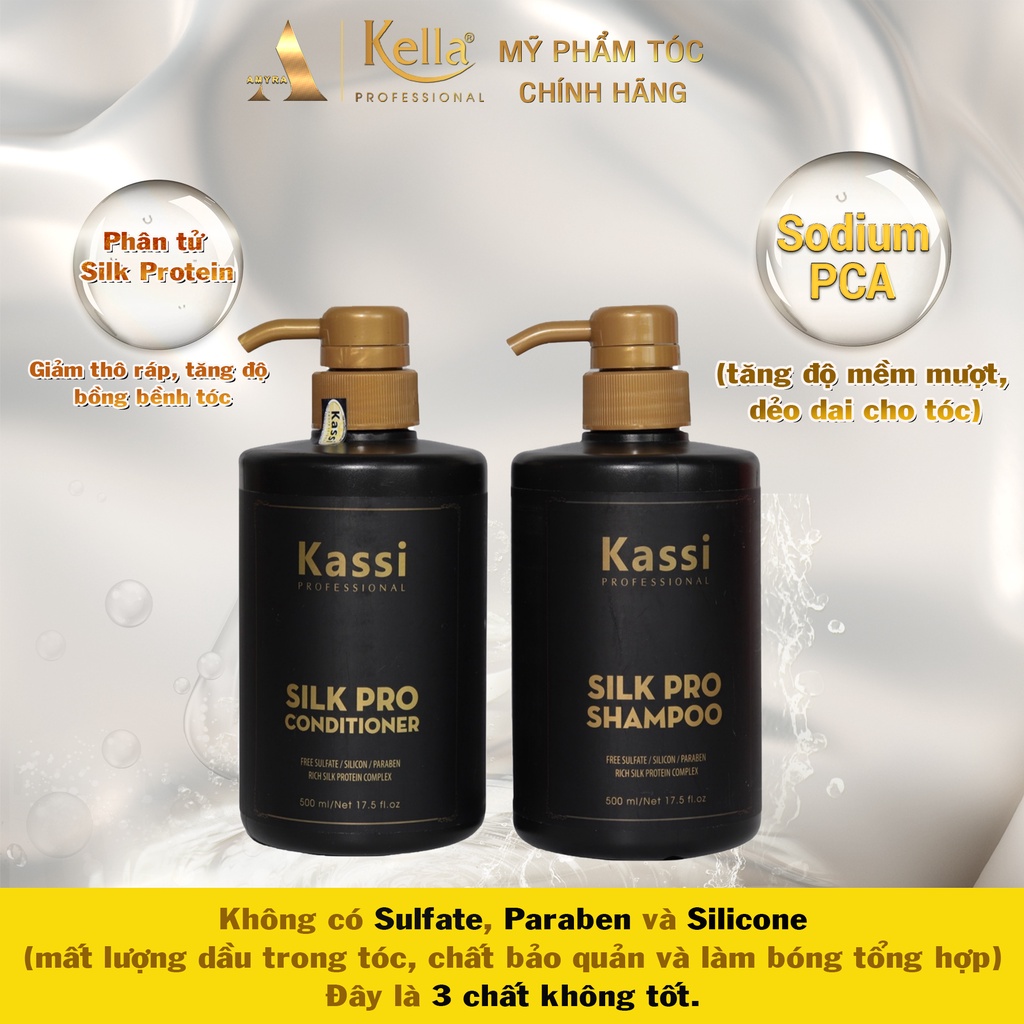 Dầu gội Kassi Silk Pro cải thiện tóc khô xơ, thêm bồng bềnh, dày mượt tóc 500ml DG01+DX01 #2