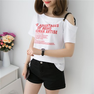 Áo Phông Nữ Lệch Vai In Chữ Chất Liệu Thun Siêu Thoáng Mát Nhiều Màu Nhiều Size Lựa Chọn