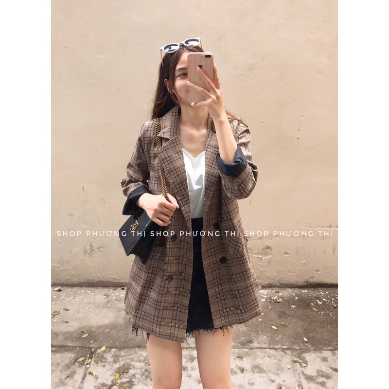 Áo blazer trơn Hàn Quốc màu be (loại 2 lớp/shop tự chụp hình thật) NoBrand