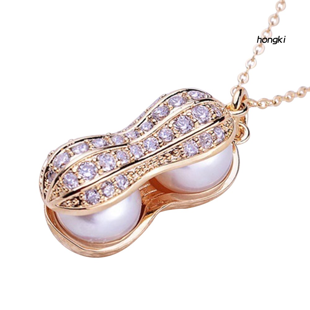 Vòng cổ Mặt Hình Hạt Đậu Phộng Đính Ngọc Trai Nhân Tạo Thời Trang Dành Cho Nữ