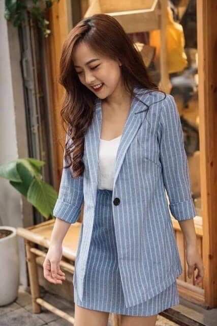 SET VEST KẺ (Gồm áo vest + chân váy lót quần) | BigBuy360 - bigbuy360.vn