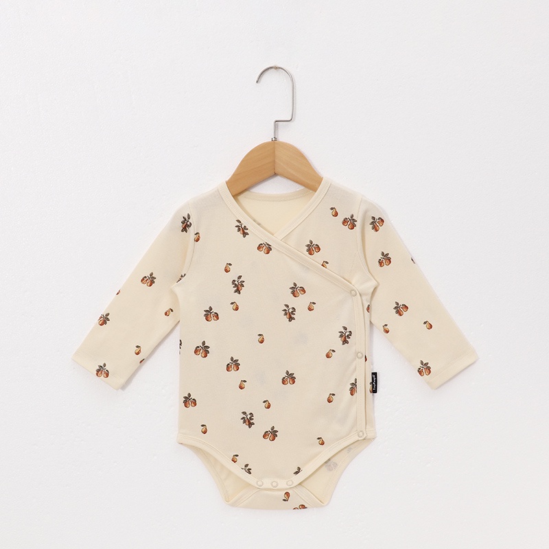 Bộ Áo Liền Quần Cotton Tay Dài In Hình Hoa Quả Màu Sắc Tươi Sáng Cho Bé