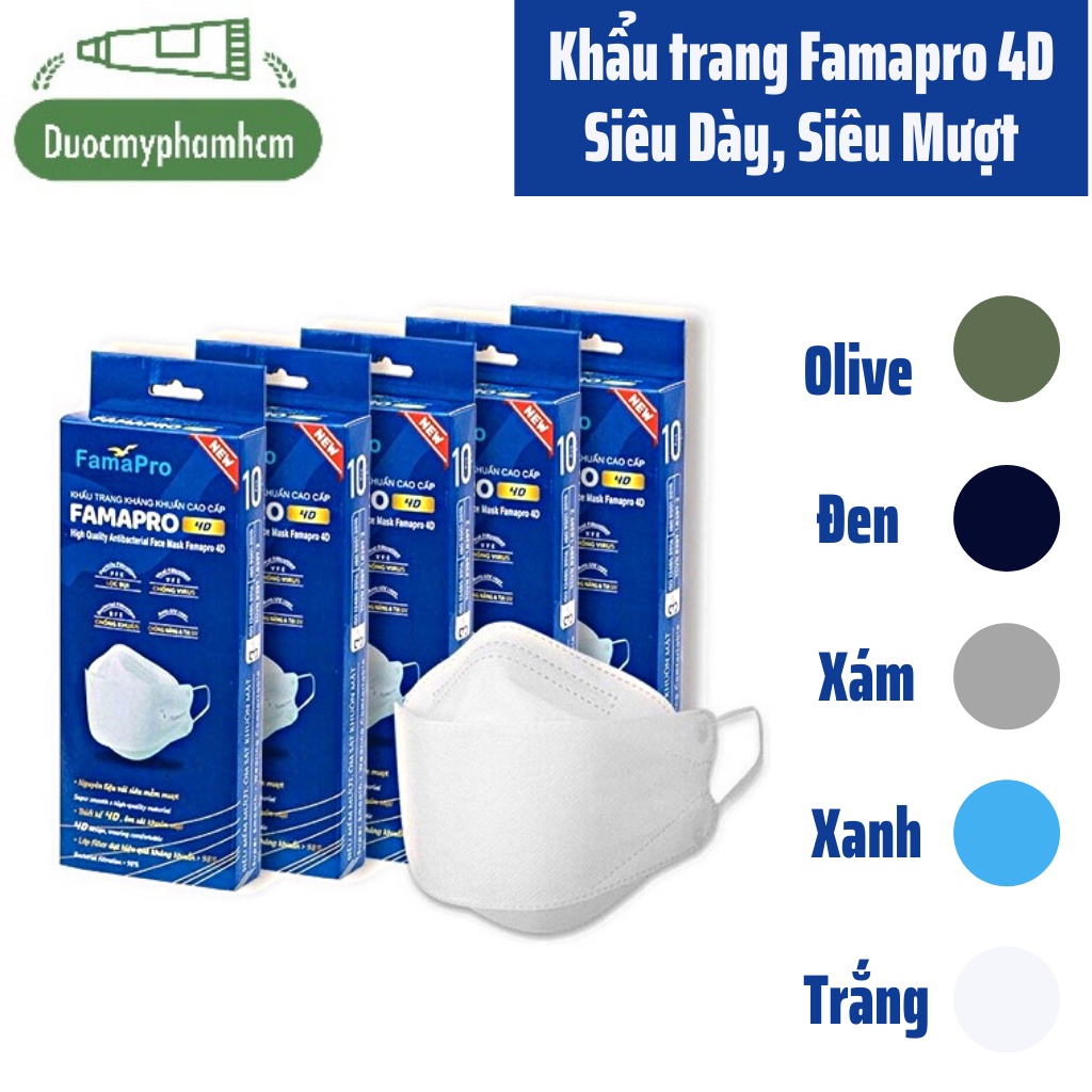 khẩu Trang KF94 Hộp 10 cái Famapro màu Olive Green, Siêu Dày, Siêu Kín, Chất Liệu Mượt Không Xù