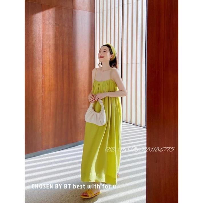 ĐẦM MAXI 2 DÂY XANH CỐM KÈM TUBAN ĐẦM SUÔNG THUNGH DÁNG DÀI