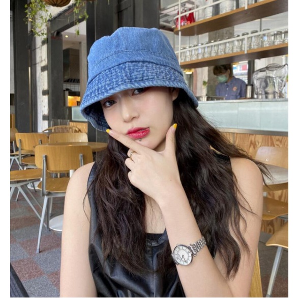 Mũ tai bèo mềm vải jeans bò cá tính Vintage điều chỉnh độ rộng cho nữ kiểu bucket