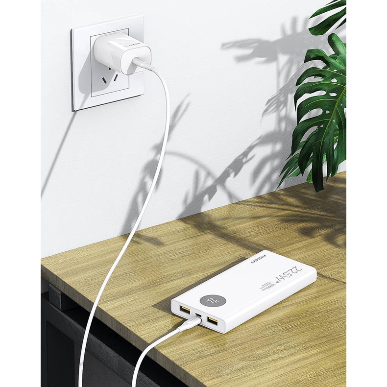 Pin dự phòng sạc nhanh Pisen TS-D314 dung lượng 10500mAh hỗ trợ QC 3.0 và PD 22.5W - tích hợp màn hình LCD (Trắng)