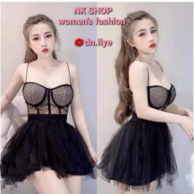 Đầm xòe ren 2 dây cúp ngực