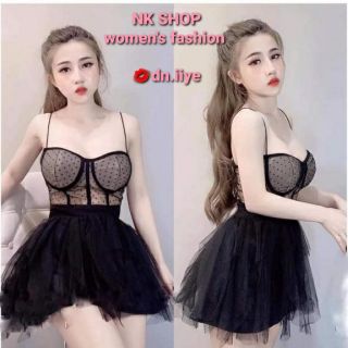 Đầm xòe ren 2 dây cúp ngực