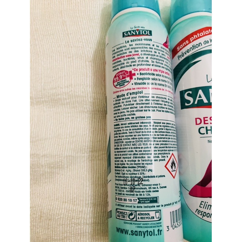 Xịt Khử Mùi Hôi Giày Sanytol Desinfe Ctant Chausures 150ml Ouibeaute