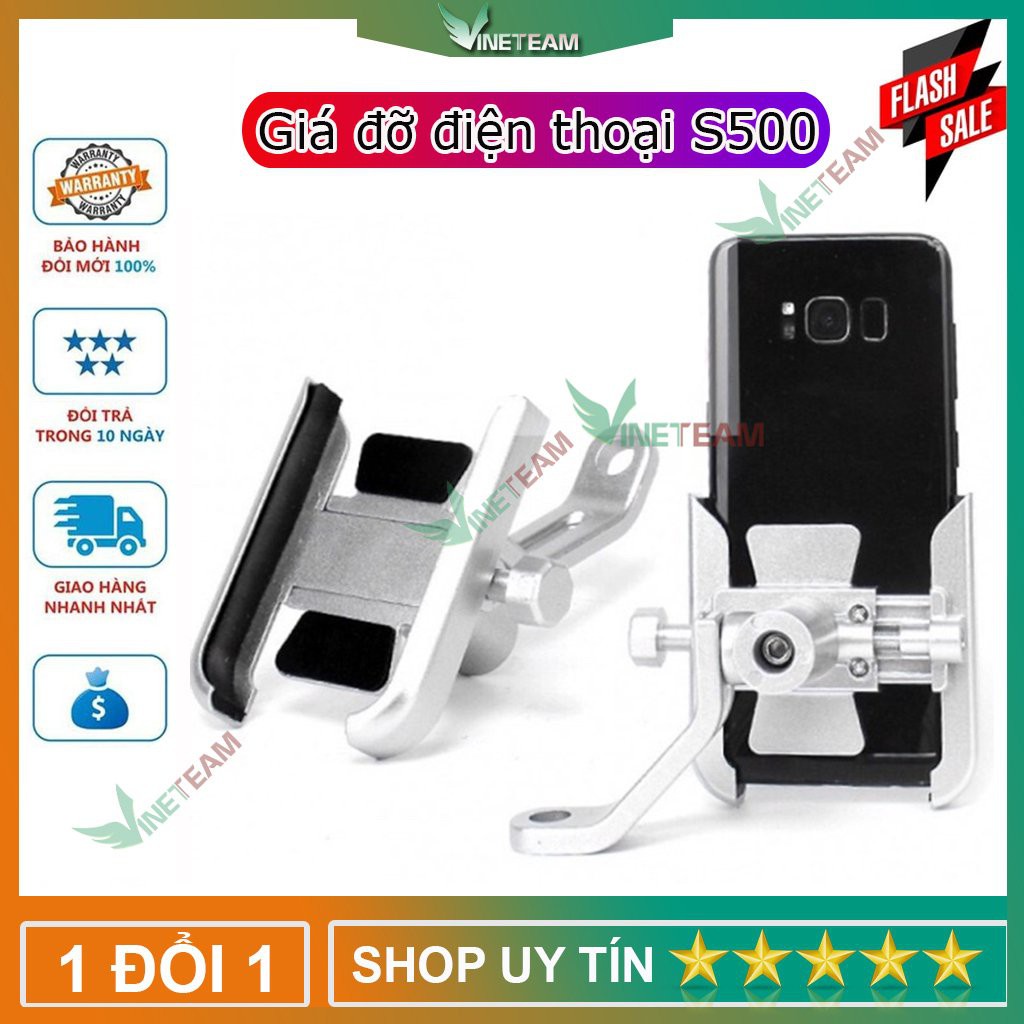 Kẹp - Giá Đỡ Cho Điện Thoại Gắn Xe Máy Inox S500 Xoay 360  BẢN Nâng cấp giá đỡ C2