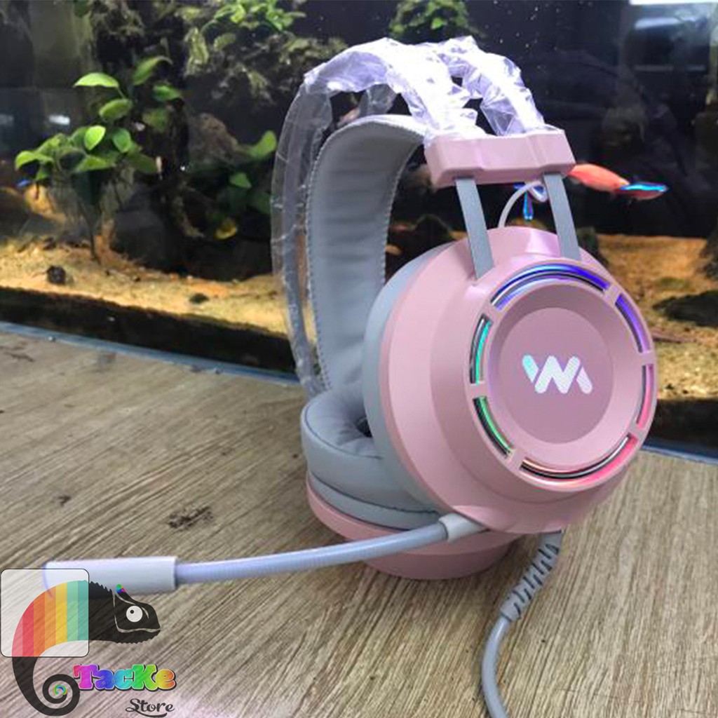 Tai nghe Game thủ màu Hồng có Mic WangMing 9800 USB 7.1 LEB I Gaming Headphone RGB LED 9800S Pink 7.1